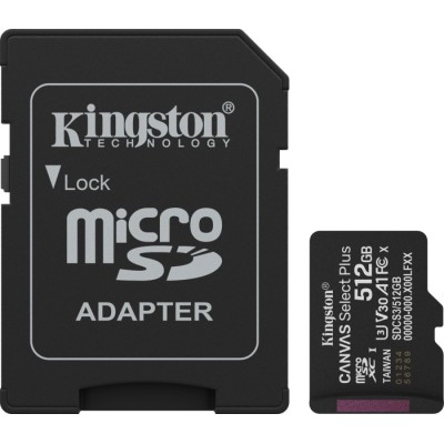 Карта пам'яті Kingston MicroSDXC 512GB Canvas Select Plus Gen3 150MB/s A1 + SD-адаптер (SDCS3/512GB)