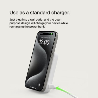 Акумулятор портативний літій-іонний Power Bank Belkin 8000мА·год, 15Вт, MagSafe Qi2, білий (BPD007BTWH)