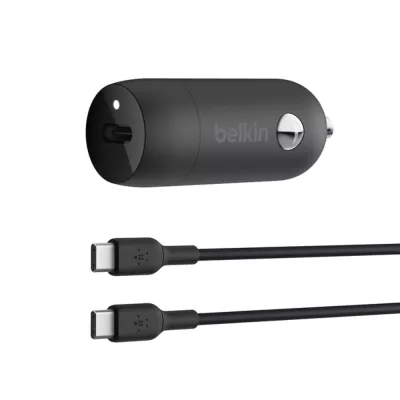 Зарядний пристрій автомобільний Belkin 30Вт USB-C PD PPS, кабель USB-C > USB-C, 1м, чорний (CCA004BT1MBK-B6)
