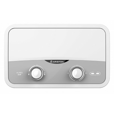 Водонагрівач електр. Ariston проточний Aures, 3,1л, 5,5кВт, горизонтальний монтаж, мех. кер-ння, A, В'єтнам, біло-сірий (3520018