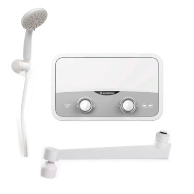 Водонагрівач електр. Ariston проточний Aures, 3,1л, 5,5кВт, горизонтальний монтаж, мех. кер-ння, A, В'єтнам, біло-сірий (3520018