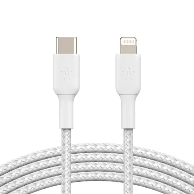 Кабель USB-C > Lightning заряджання/синхронізації Belkin 2м, 30Вт, Type-C, плетений, білий (CAA004BT2MWH)