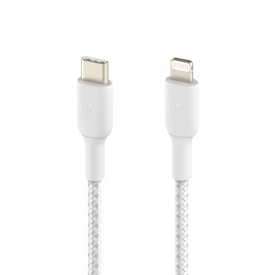 Кабель USB-C > Lightning заряджання/синхронізації Belkin 2м, 30Вт, Type-C, плетений, білий (CAA004BT2MWH)