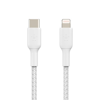Кабель USB-C > Lightning заряджання/синхронізації Belkin 2м, 30Вт, Type-C, плетений, білий (CAA004BT2MWH)