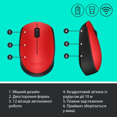 Миша LOGITECH Wireless Mouse M171 червоний