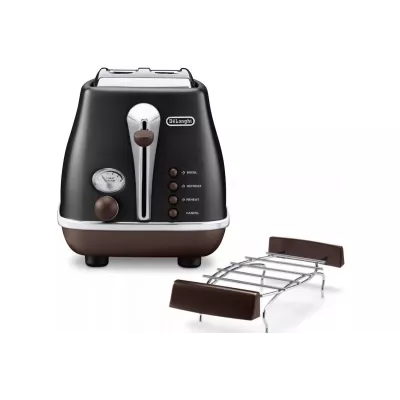 Тостер DeLonghi Icona Vintage 900Вт, метал, односторонній підігрів, чорний (CTOV2103BK)
