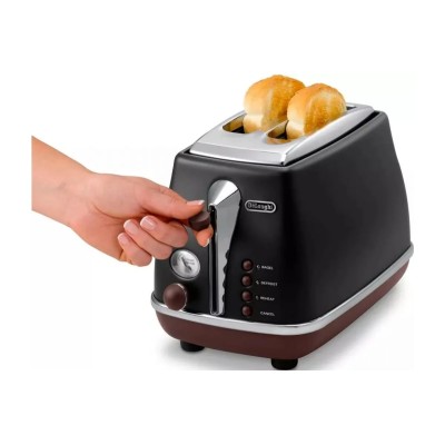 Тостер DeLonghi Icona Vintage 900Вт, метал, односторонній підігрів, чорний (CTOV2103BK)