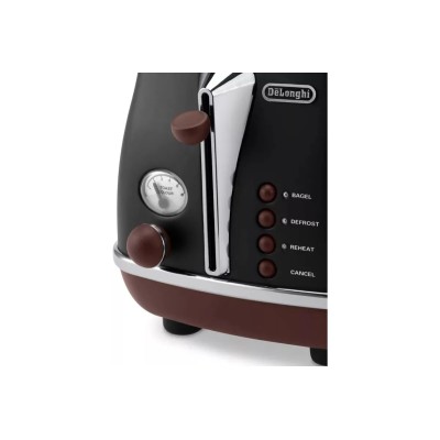 Тостер DeLonghi Icona Vintage 900Вт, метал, односторонній підігрів, чорний (CTOV2103BK)