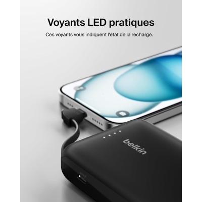Акумулятор портативний літій-іонний Power Bank Belkin 10000мА·год, 20Вт, з інтегрованим кабелем USB-C, чорний (BPB021HQBK)