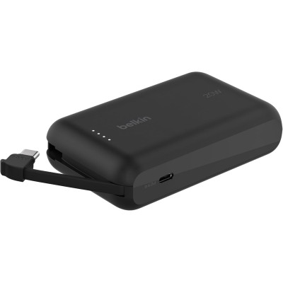 Акумулятор портативний літій-іонний Power Bank Belkin 10000мА·год, 20Вт, з інтегрованим кабелем USB-C, чорний (BPB021HQBK)