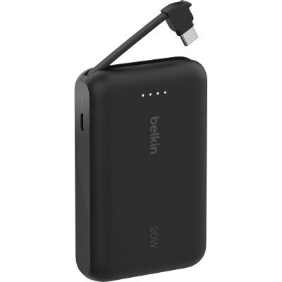 Акумулятор портативний літій-іонний Power Bank Belkin 10000мА·год, 20Вт, з інтегрованим кабелем USB-C, чорний (BPB021HQBK)
