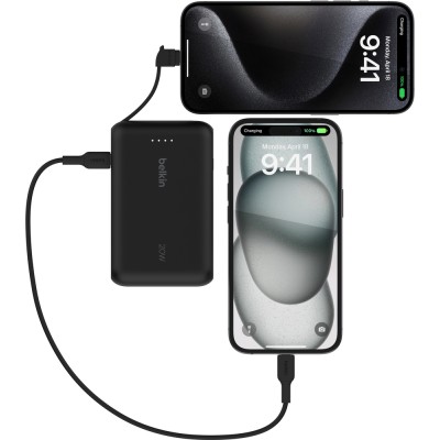 Акумулятор портативний літій-іонний Power Bank Belkin 10000мА·год, 20Вт, з інтегрованим кабелем USB-C, чорний (BPB021HQBK)