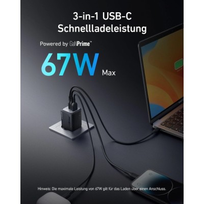 мережева зарядка ANKER GaNPrime Charger - 67W, 2xUSB-C PD & 1xUSB-A (Чорний)