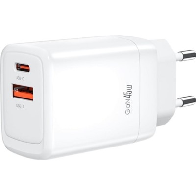 мережева зарядка XO CE16 - 45W PD USB-C & 22.5W QC USB-A (Білий)