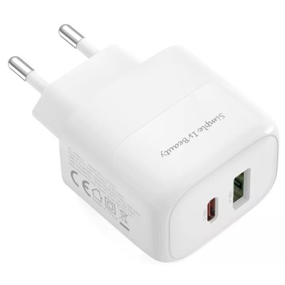 мережева зарядка XO L137 - 20W PD USB-C & 18W QC USB-A (Білий)