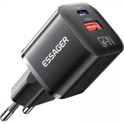 Мережевий Зарядний пристрій ESSAGER Camber 20W GaN travel Phone Charger A+C EU (ECTAC-HMB01-P)