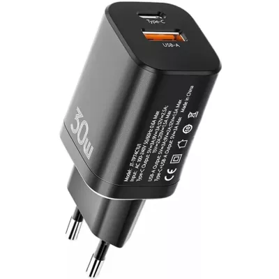 Мережевий зарядний пристрій ESSAGER Journey PD+QC 30W Chager USB A+ Type-C EU (ECTPQS-ZTB01) Black