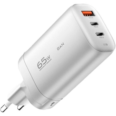 Мережевий Зарядний пристрій ESSAGER Shining 65W GaN Travelling Charger 2 Type-c+USB-A EU (ECT2CA-MYB02) White