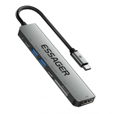 USB-хаб Essager QingHong 7 In1 HDMI USB3.2 USB-C SD TF (EHB07-QH0G-Z) Grey