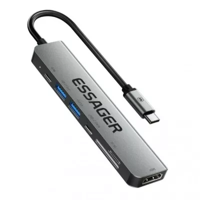 USB-хаб Essager QingHong 7 In1 HDMI USB3.2 USB-C SD TF (EHB07-QH0G-Z) Grey