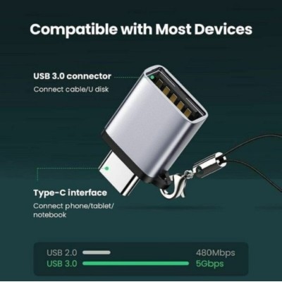 Адаптер UGREEN US270 Type C To USB 3.0 A Adapter Cable With Lanyard Space Gray (50283)
