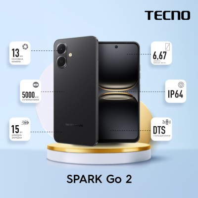 TECNO Spark Go 2 (KM4) 6.67" 3/64GB 2SIM 5000мА•год Ink Black TECNO Spark Go 2 (KM4) 6.67" 3/64GB 2SIM 5000мА•год Ink Black