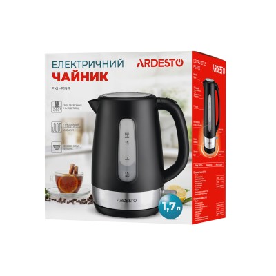 Електрочайник Ardesto 1.7л, Strix, пластик, чорний матовий (EKL-F19B)