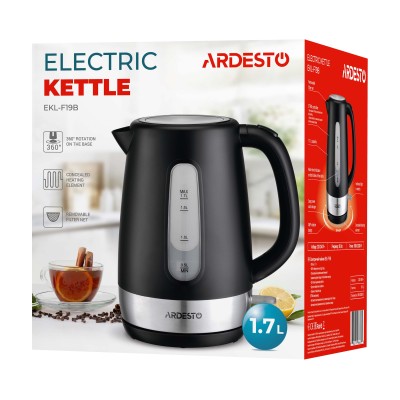 Електрочайник Ardesto 1.7л, Strix, пластик, чорний матовий (EKL-F19B)