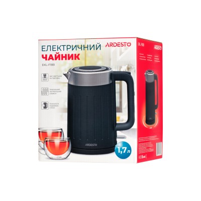 Електрочайник Ardesto 1.7л, Strix, подвійні стінки, чорний матовий (EKL-F18B)