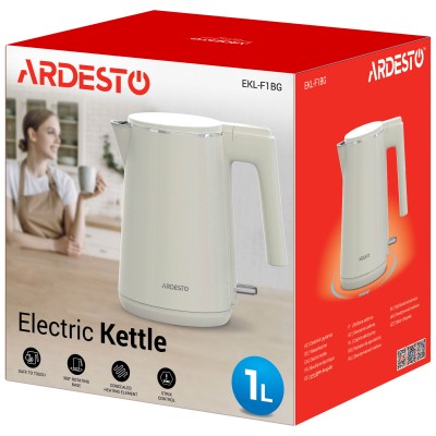 Електрочайник Ardesto 1л, Strix, подвійні стінки, бежевий (EKL-F1BG)