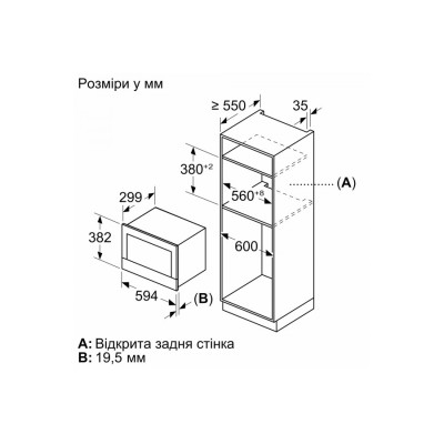 Мікрохвильова піч Bosch вбудовувана, 21л, електр. управл., 900Вт, дисплей, чорний (BFR7221B1)