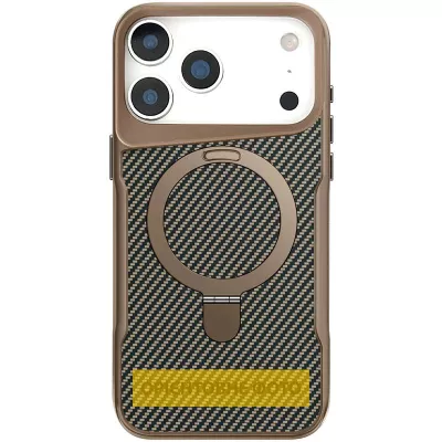 TPU+PC чохол Metal Buttons with MagSafe Carbon Ring для Apple iPhone 17 (6.3") Золотий