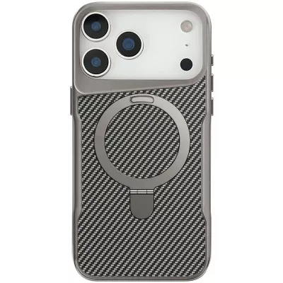 TPU+PC чохол Metal Buttons with MagSafe Carbon Ring для Apple iPhone 17 Pro Max (6.9") Сірий