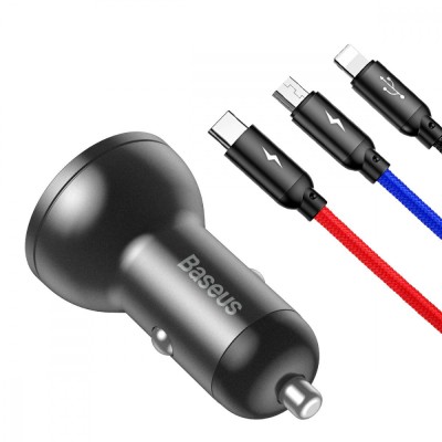 АЗП Baseus Digital Display Dual USB 4.8A Car Charger 24W with Three Primary Colors 3-in-1 (TZCCBX-0G) gray