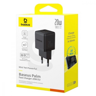 Зарядний Пристрій Baseus Palm Fast Charger Type-C+USB 20W (P10111608213-00) white Зарядний Пристрій Baseus Palm Fast Charger Type-C+USB 20W (P10111608213-00) white