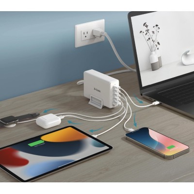 Зарядний пристрій мережевий D-Link DCF-241 240Вт GaN 4хUSB-С, 1xUSB-A, білий Зарядний пристрій мережевий D-Link DCF-241 240Вт GaN 4хUSB-С, 1xUSB-A, білий