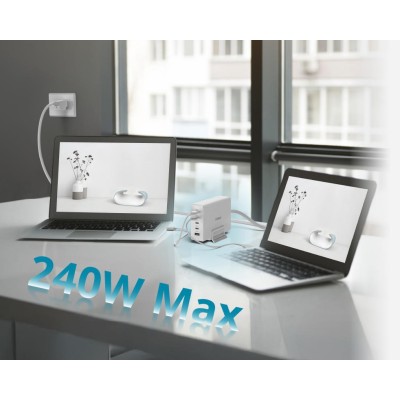 Зарядний пристрій мережевий D-Link DCF-241 240Вт GaN 4хUSB-С, 1xUSB-A, білий Зарядний пристрій мережевий D-Link DCF-241 240Вт GaN 4хUSB-С, 1xUSB-A, білий