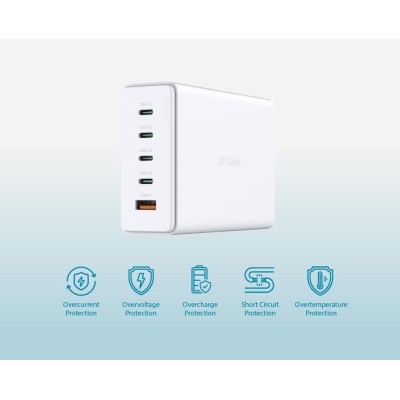 Зарядний пристрій мережевий D-Link DCF-241 240Вт GaN 4хUSB-С, 1xUSB-A, білий Зарядний пристрій мережевий D-Link DCF-241 240Вт GaN 4хUSB-С, 1xUSB-A, білий