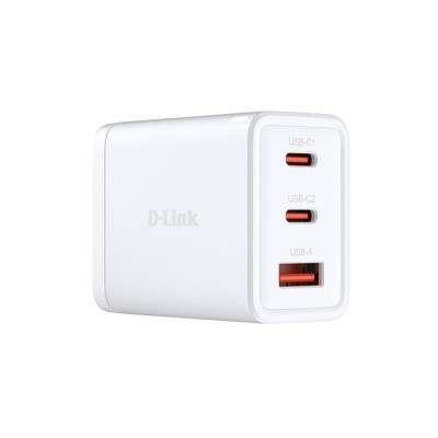 Зарядний пристрій мережевий D-Link DCP-651 65Вт GaN 2хUSB-С, 1xUSB-A, білий Зарядний пристрій мережевий D-Link DCP-651 65Вт GaN 2хUSB-С, 1xUSB-A, білий