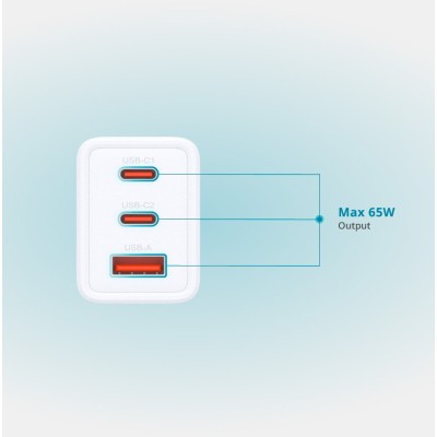 Зарядний пристрій мережевий D-Link DCP-651 65Вт GaN 2хUSB-С, 1xUSB-A, білий Зарядний пристрій мережевий D-Link DCP-651 65Вт GaN 2хUSB-С, 1xUSB-A, білий