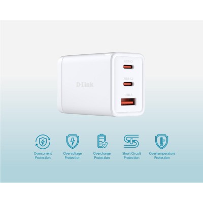 Зарядний пристрій мережевий D-Link DCP-651 65Вт GaN 2хUSB-С, 1xUSB-A, білий Зарядний пристрій мережевий D-Link DCP-651 65Вт GaN 2хUSB-С, 1xUSB-A, білий