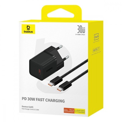 Зарядний Пристрій Baseus GaN5 Mini Fast Charger Type-C 30W (With Cable Type-C to Type-C 100W 1m) (P10110902313-00) blue Зарядний Пристрій Baseus GaN5 Mini Fast Charger Type-C 30W (With Cable Type-C to Type-C 100W 1m) (P10110902313-00) blue