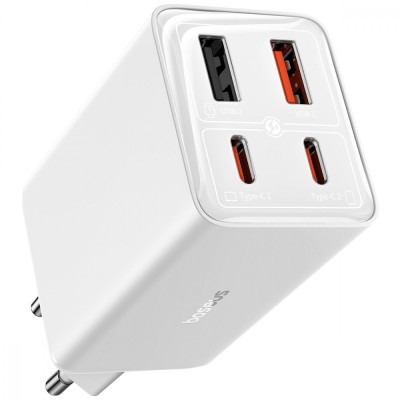 Зарядний Пристрій Baseus GaN6 Pro 65W FC 2xUSB-C | 2xUSB-A (P10162701213-00) White