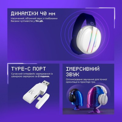 Бездротова ігрова гарнітура Proove Gaming Glimmer (APP) (WHGL00022017) white/purple