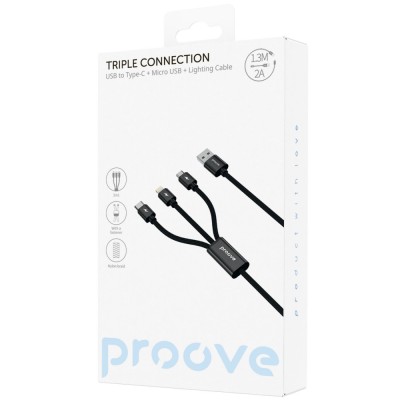 Кабель Proove Triple Connection 3 in 1 Type-C + Micro USB + Lightning (1.3m) (CCTC15001501) black