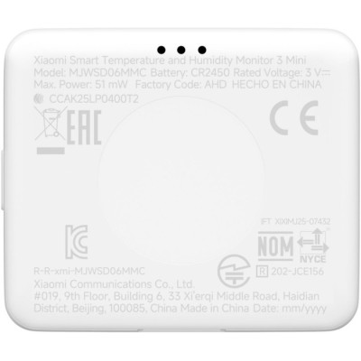 Термогігрометр Xiaomi Temperature & Humidity Bluetooth Monitor 3 Mini Global (MJWSD06MMC) (QBH4312GL) White Термогігрометр Xiaomi Temperature & Humidity Bluetooth Monitor 3 Mini Global (MJWSD06MMC) (QBH4312GL) White