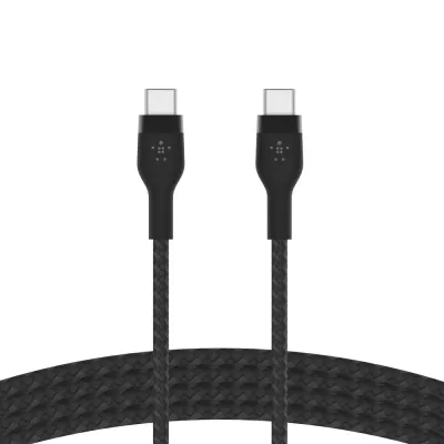 Кабель USB-C > USB-C заряджання/синхронізації Belkin 1м, 60Вт, Type-C, плетений, силіконовий, з ремінцем на магніті, чорний (CAB