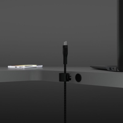 Кабель USB-C > USB-C заряджання/синхронізації Belkin 1м, 60Вт, Type-C, плетений, силіконовий, з ремінцем на магніті, чорний (CAB Кабель USB-C > USB-C заряджання/синхронізації Belkin 1м, 60Вт, Type-C, плетений, силіконовий, з ремінцем на магніті, чорний (CAB