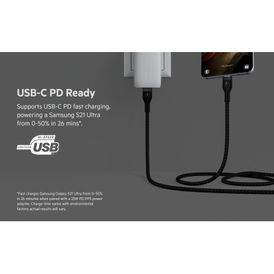 Кабель USB-C > USB-C заряджання/синхронізації Belkin 1м, 60Вт, Type-C, плетений, силіконовий, з ремінцем на магніті, чорний (CAB Кабель USB-C > USB-C заряджання/синхронізації Belkin 1м, 60Вт, Type-C, плетений, силіконовий, з ремінцем на магніті, чорний (CAB