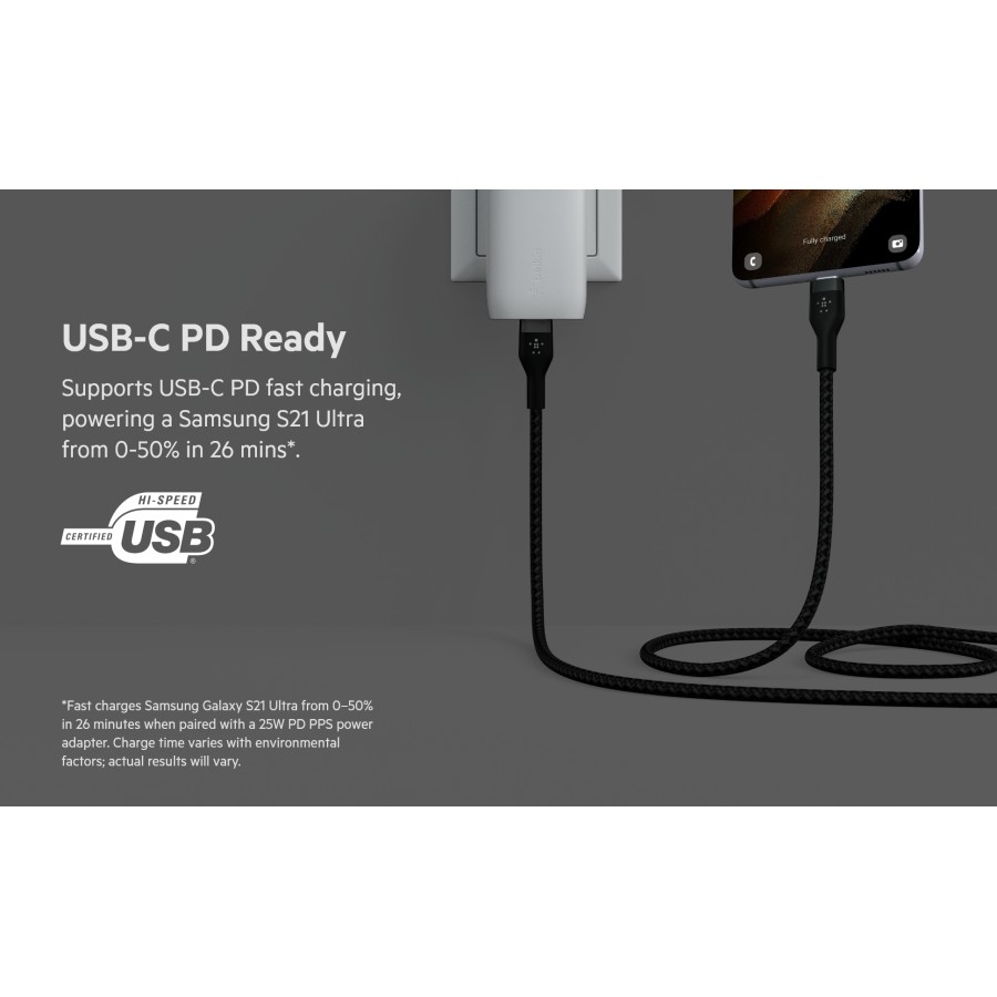 Кабель USB-C > USB-C заряджання/синхронізації Belkin 1м, 60Вт, Type-C, плетений, силіконовий, з ремінцем на магніті, чорний (CAB Кабель USB-C > USB-C заряджання/синхронізації Belkin 1м, 60Вт, Type-C, плетений, силіконовий, з ремінцем на магніті, чорний (CAB